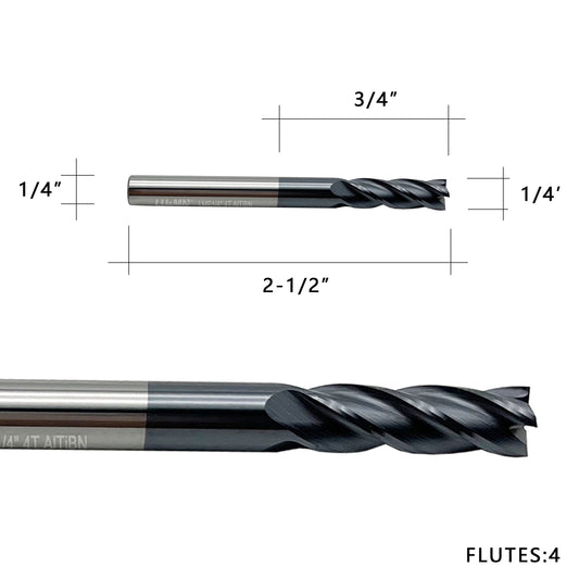 Carbide Square End Mill - 4 Flute - 1/4"4T (5 Piece, 1/4") - for Milling Alloy Steels, Hardened Steel, Metal & More – Mill Bits Sets for Diyers & Professionals