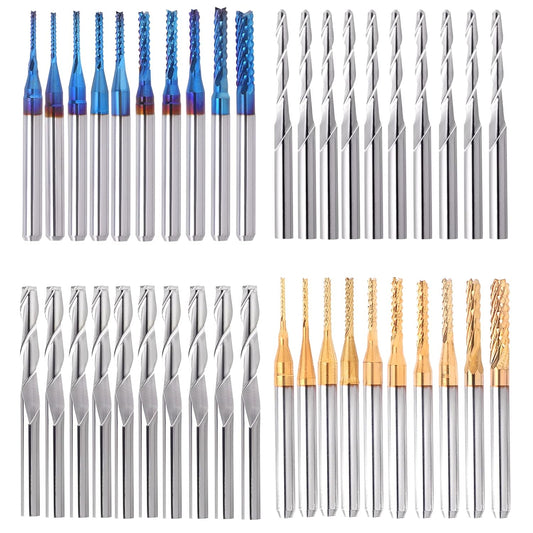 40Pcs End Mills CNC Router Bits Set 1/8" Shank,  CNC Machine Cutting Milling Tool Engraving Cutter Including Flat Nose/Ball Nose End Mill, Nano Blue Coat/Titanium Coat 2 Flute CNC Router Bits
