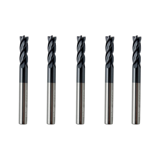 Carbide Square End Mill - 4 Flute - 1/4"4T (5 Piece, 1/4") - for Milling Alloy Steels, Hardened Steel, Metal & More – Mill Bits Sets for Diyers & Professionals